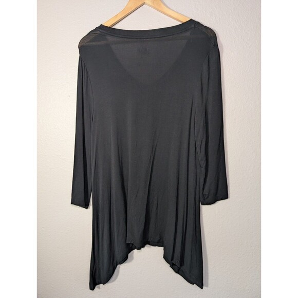 LOGO Lori Goldstein Women M Pullover Tunic Top Black Long Sleeves Pockets 127 - Picture 2 of 7